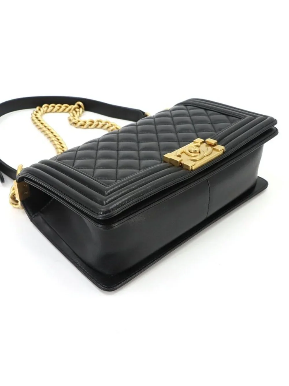 Chanel Boy Chain Shoulder Bag Lambskin Black Gold